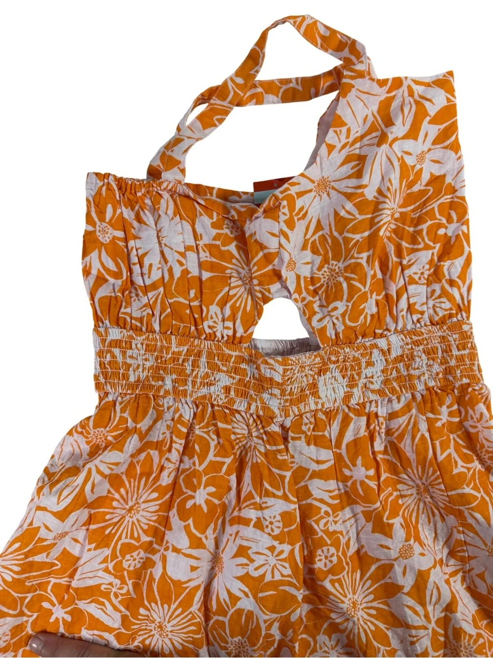 Cat & Jack Orange and White Floral Sundress for Girls. Size XL[14]. Sleeveless.